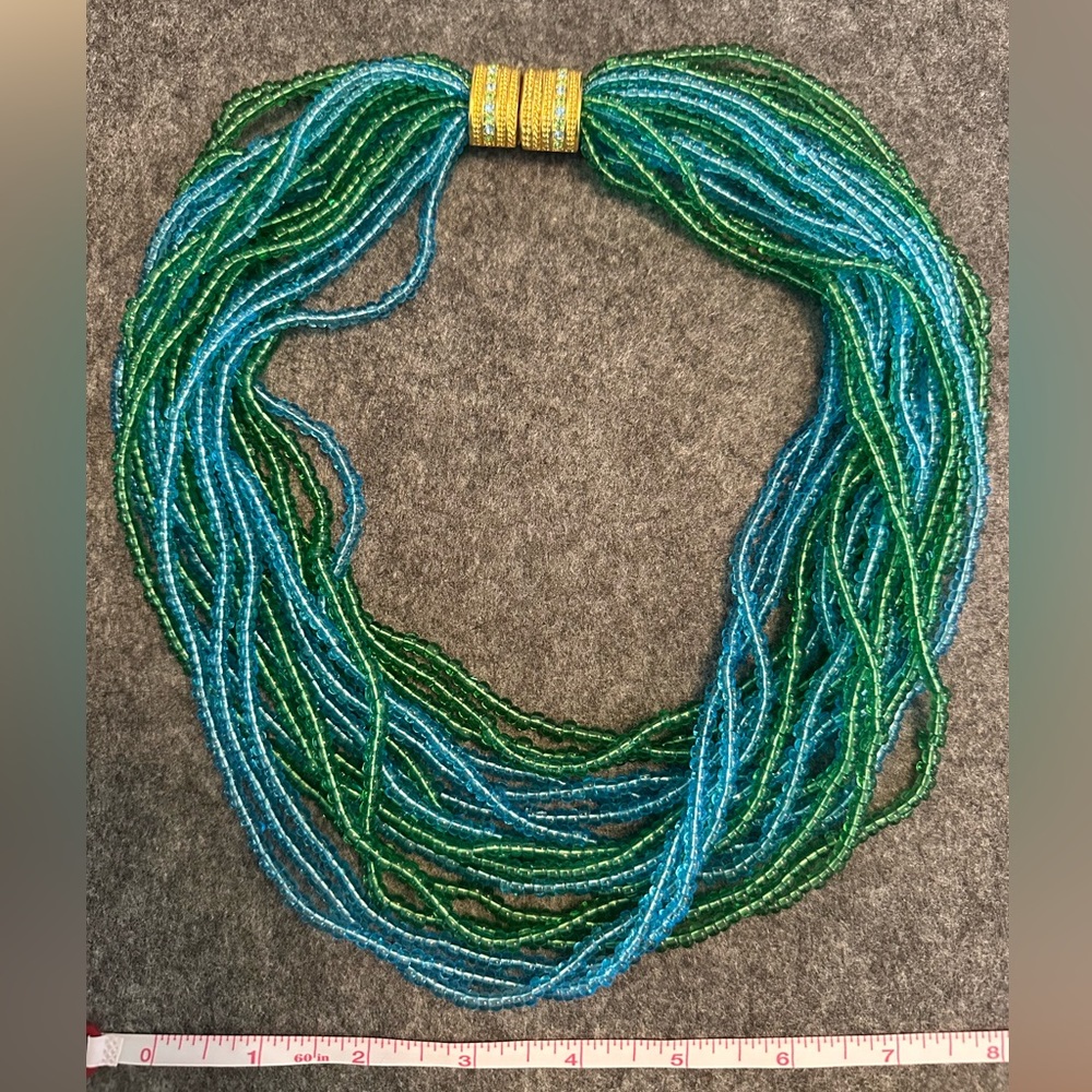 Joan Rivers 18 Multi Strand Green and Blue Twisted Beaded Necklace